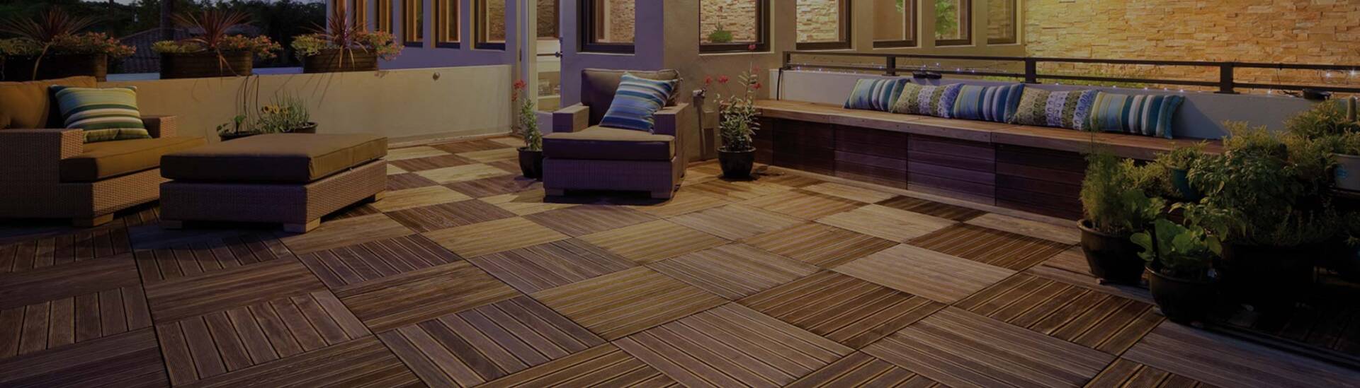 Cozy Parquet Wood Tile Rooftop Deck