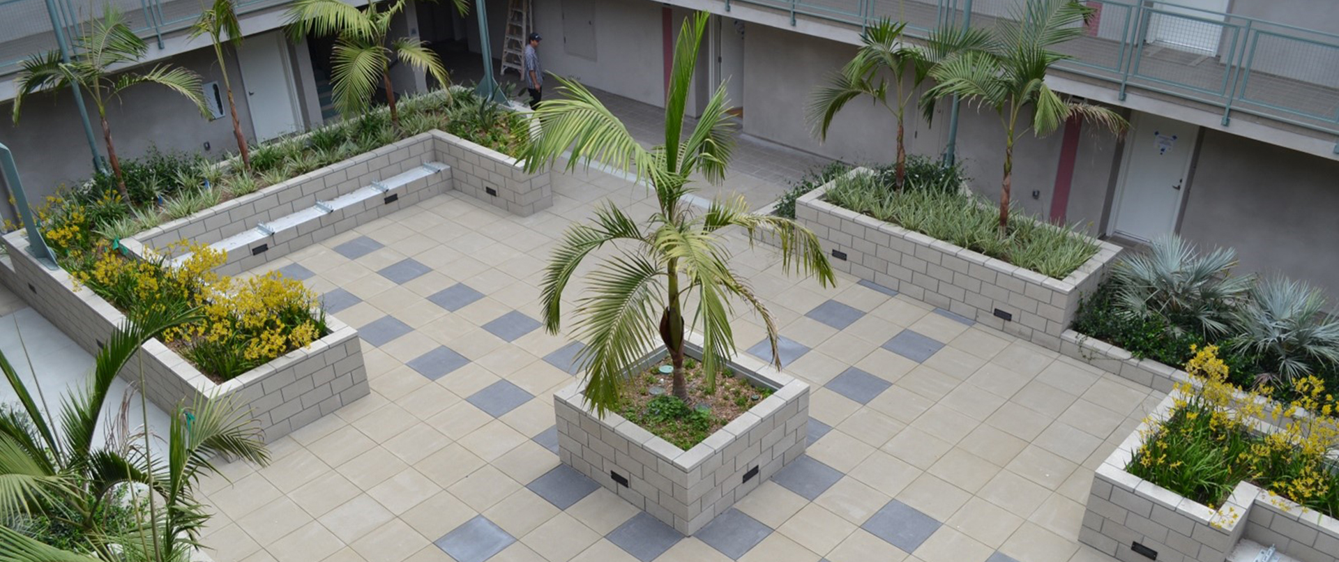 Aerial View Courtyard Terrace with Planters