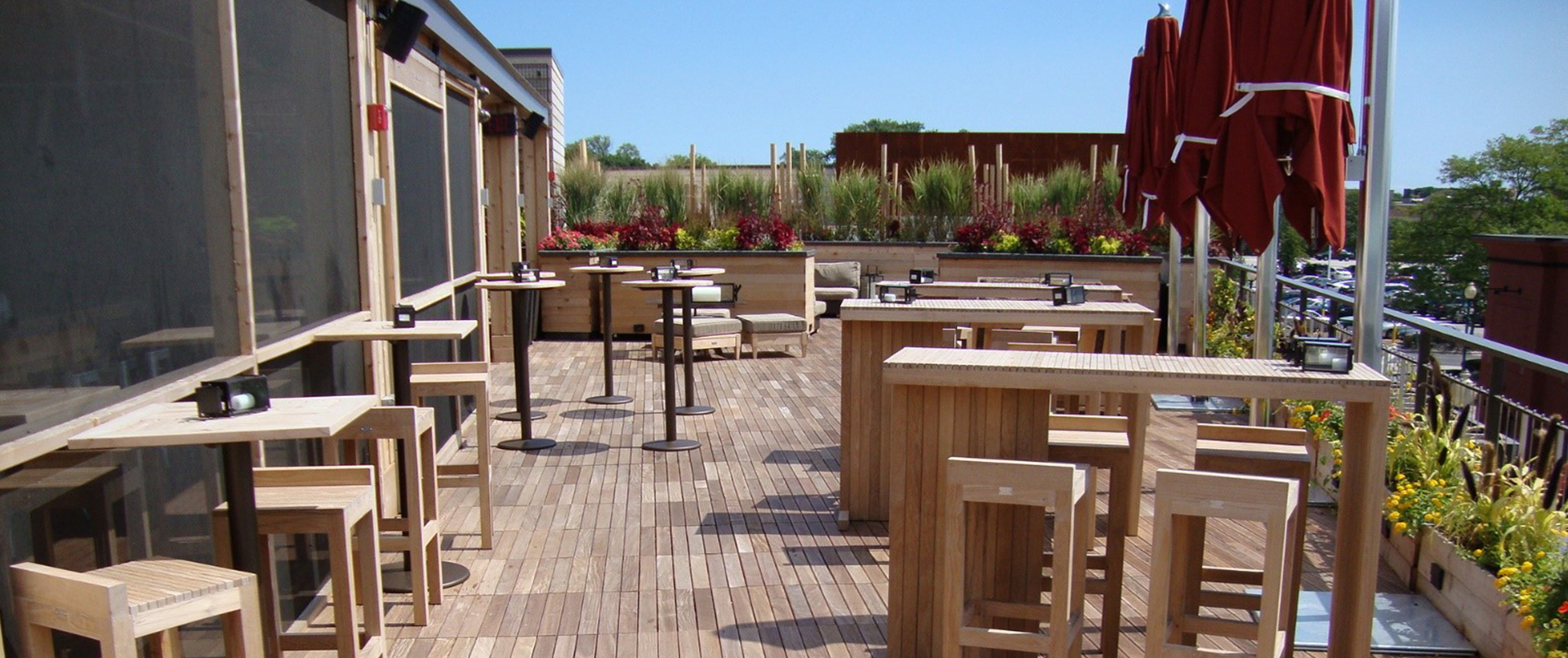 Bright Wooden Rooftop Dining Area
